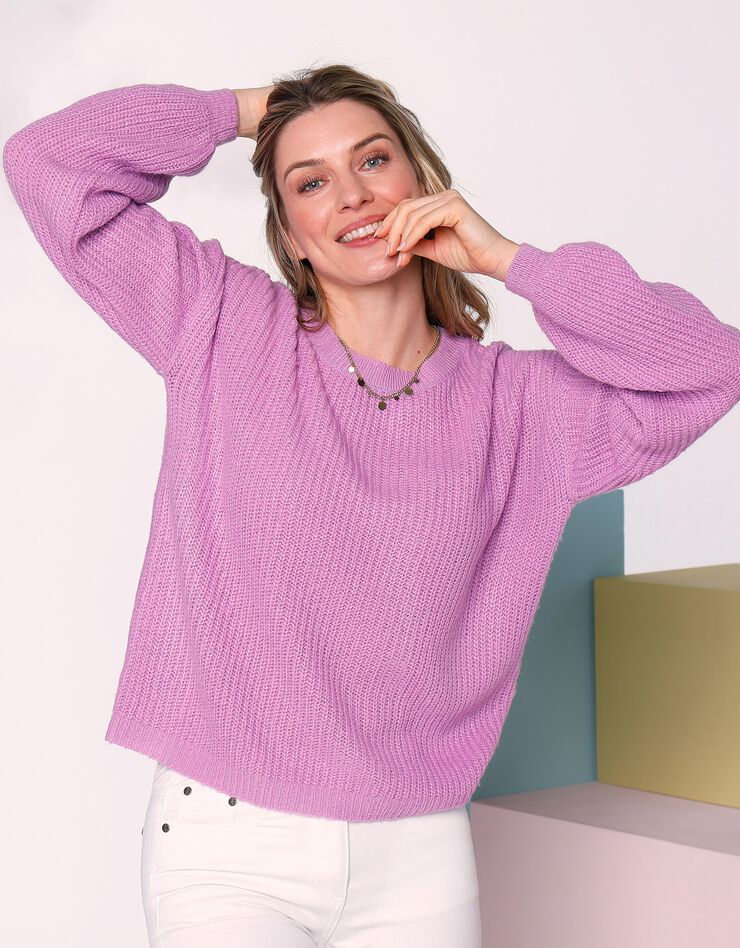 Pull boîte manches longues, maille anglaise &lt;br/&gt; (parme)