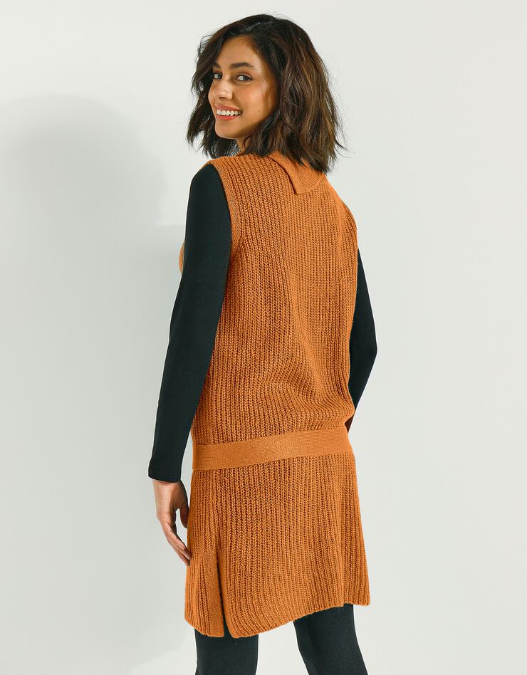 Pull tunique sans manches uni à ceinture amovible - toucher mohair (ocre) Pull tunique sans manches uni à ceinture amovible - toucher mohair (ocre)