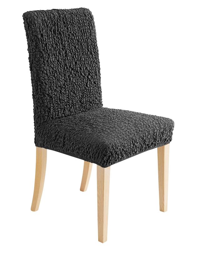 Housse chaise unie gaufrée bi-extensible (gris anthracite)
