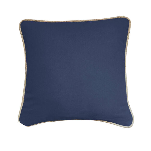 Coussin uni biais en jute  (bleu)