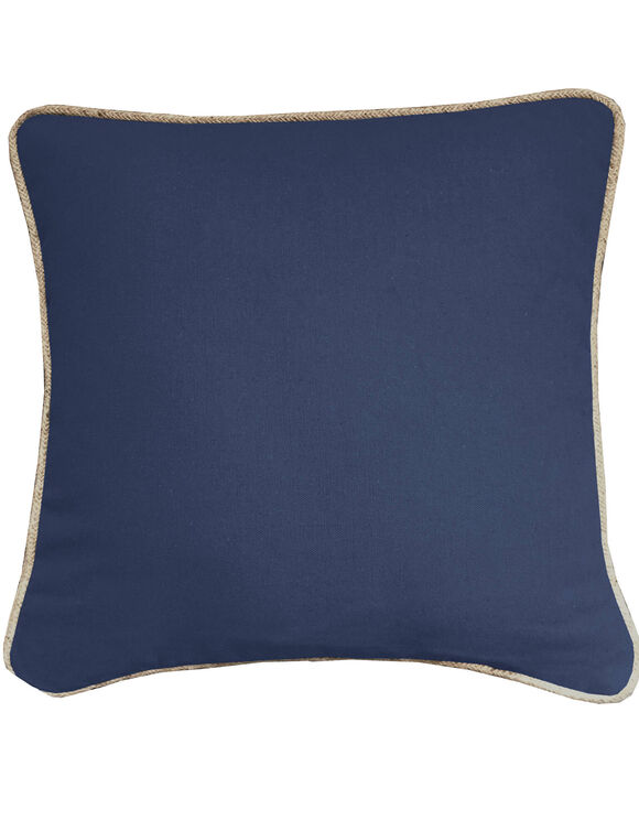 Coussin uni biais en jute  (bleu)