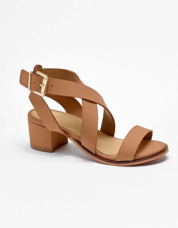 Sandales à talons éco-conçues en cuir naturel brides croisées (caramel) Sandales à talons éco-conçues en cuir naturel brides croisées (caramel)