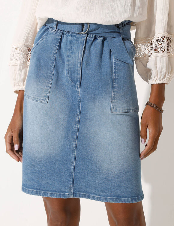 Jupe évasée en jean, taille élastiquée (bleached)