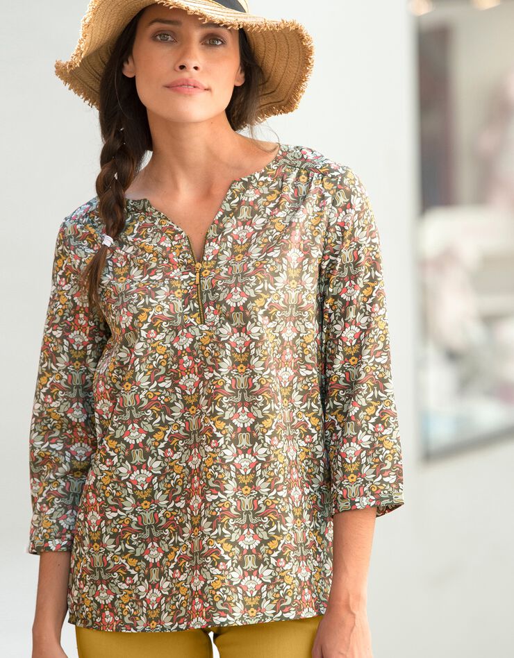 Blouse zippée manches 3/4 imprimée (kaki) Blouse zippée manches 3/4 imprimée (kaki)