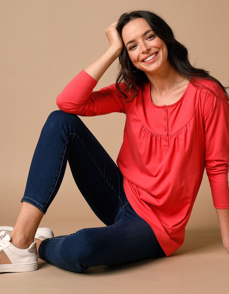 Tunique col rond unie, maille jersey (corail foncé) Tunique col rond unie, maille jersey (corail foncé)