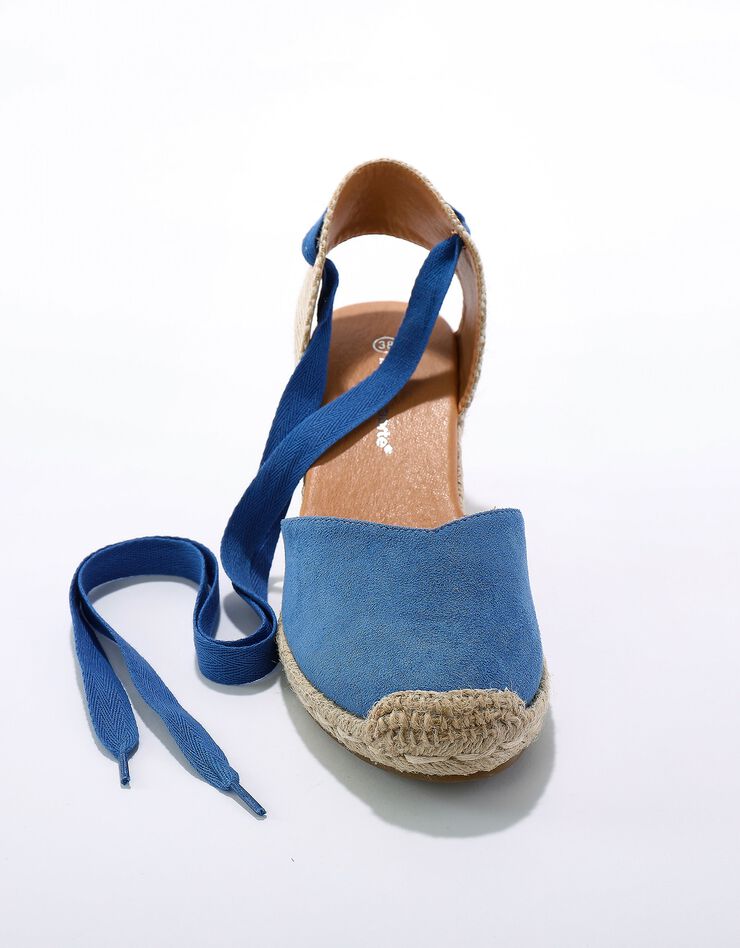 Sandales compensées corde avec liens à nouer (bleu)