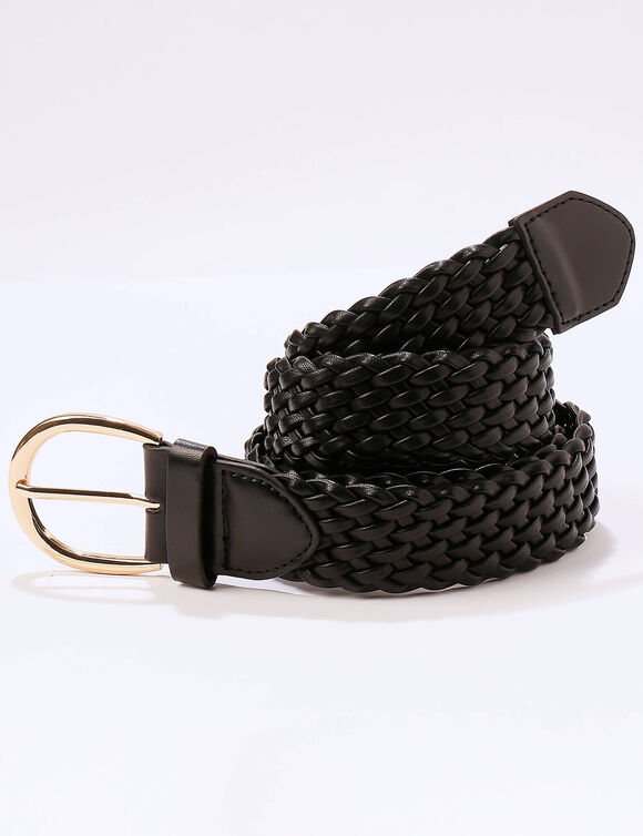 Ceinture tressée boucle ovale (noir)