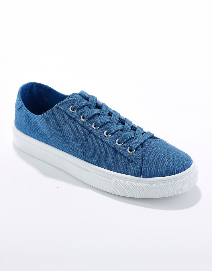 Tennis lacées en toile à semelle plateforme compensée (bleu) Tennis lacées en toile à semelle plateforme compensée (bleu)