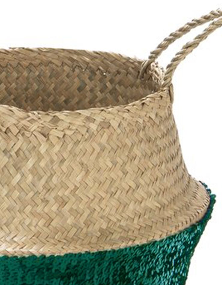 Panier de rangement en raphia et sequins (vert foncé)
