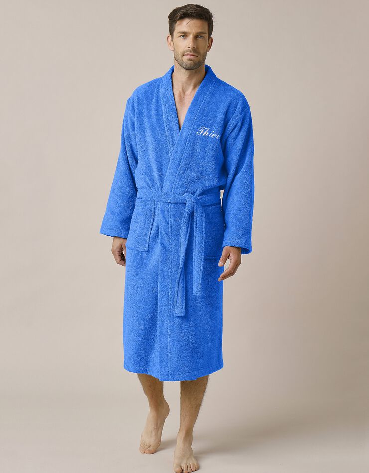 Peignoir mixte adulte uni coton éponge bouclette col kimono personnalisé (bleu dur) Peignoir mixte adulte uni coton éponge bouclette col kimono personnalisé (bleu dur)