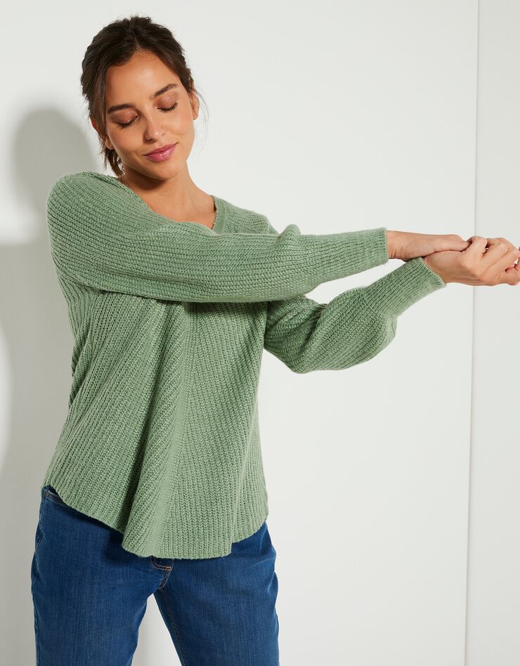 Pull col V, maille anglaise (kaki) Pull col V, maille anglaise (kaki)