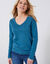 T-shirt col V manches longues (bleu prusse)