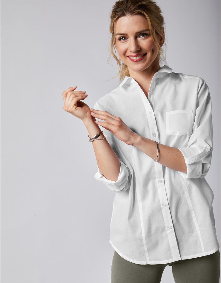 Chemisier boutonné coton uni (blanc) Chemisier boutonné coton uni (blanc)