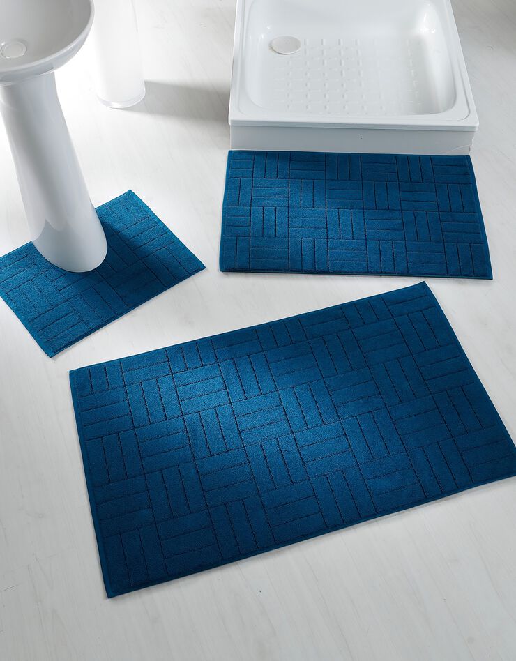Tapis de bain éponge motif parquet (bleu paon)