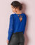Blouse d&eacute;collet&eacute; festonn&eacute; dos, manches dentelle (bleu roy)
