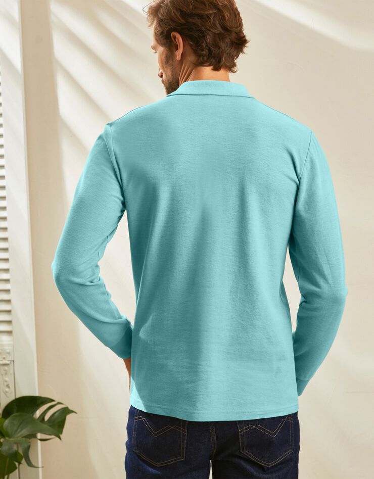 Polo uni maille piquée manches longues (vert d'eau) Polo uni maille piquée manches longues (vert d'eau)