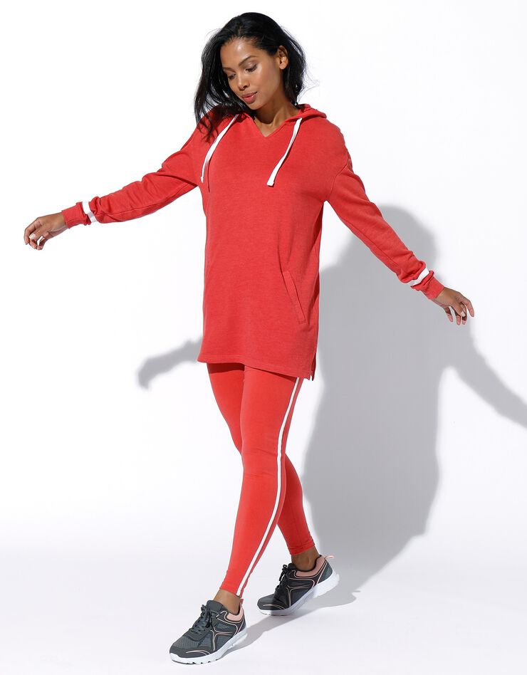 Sweat long à capuche, molleton gratté (corail / blanc) Sweat long à capuche, molleton gratté (corail / blanc)
