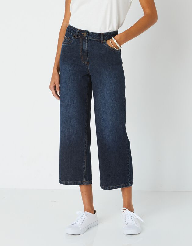 Jean large raccourci coupe stretch, spécial petites (dark blue)