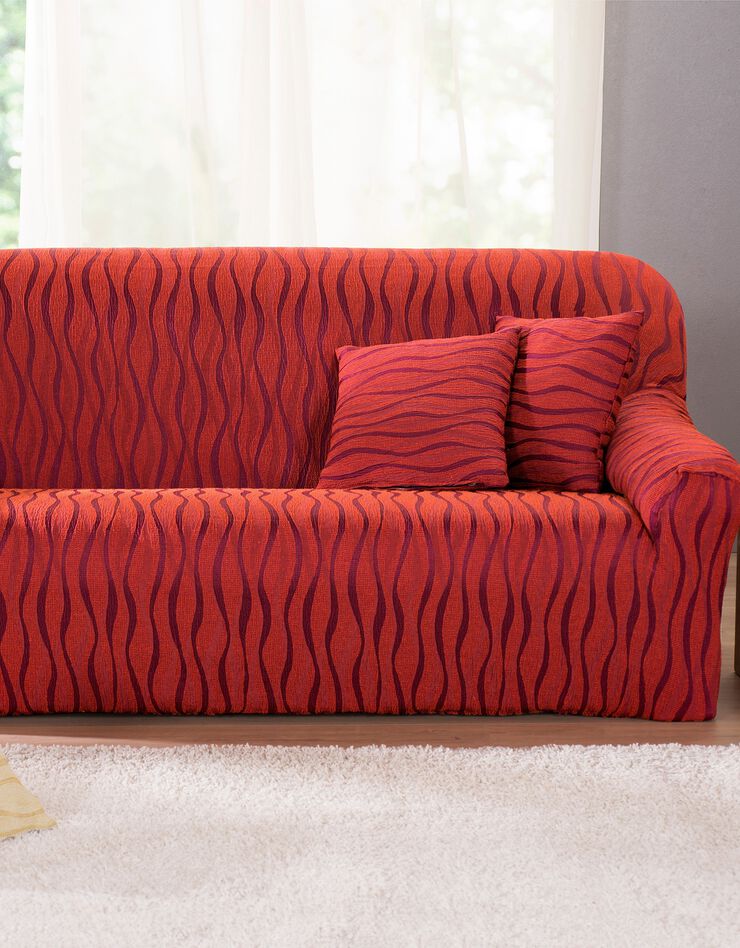 Housse de salon jacquard extensible imprimé "vagues" (terracotta)