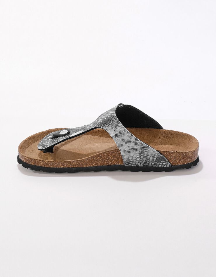 Sandales entredoigts à boucle réglable - effet python (gris)