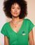 T-shirt col V boutonné brodé cerises (vert)