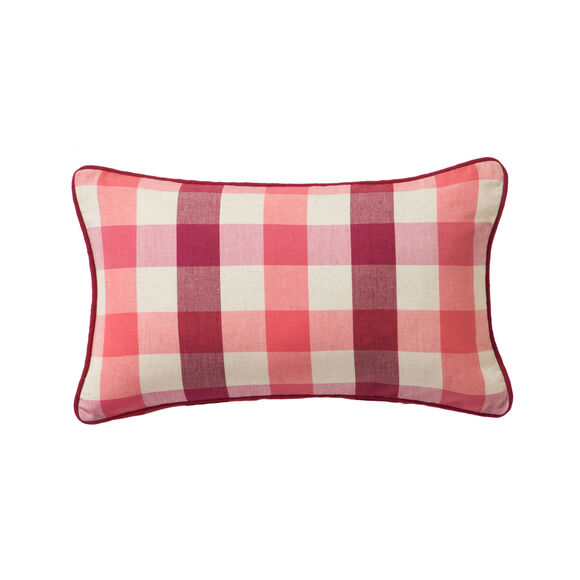 Coussin rectangulaire coton lin carreaux (rose)
