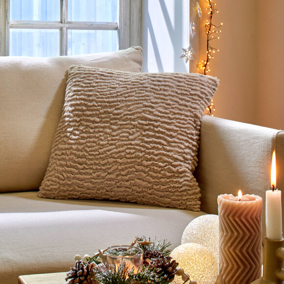 Coussin polaire effet fourrure (taupe)