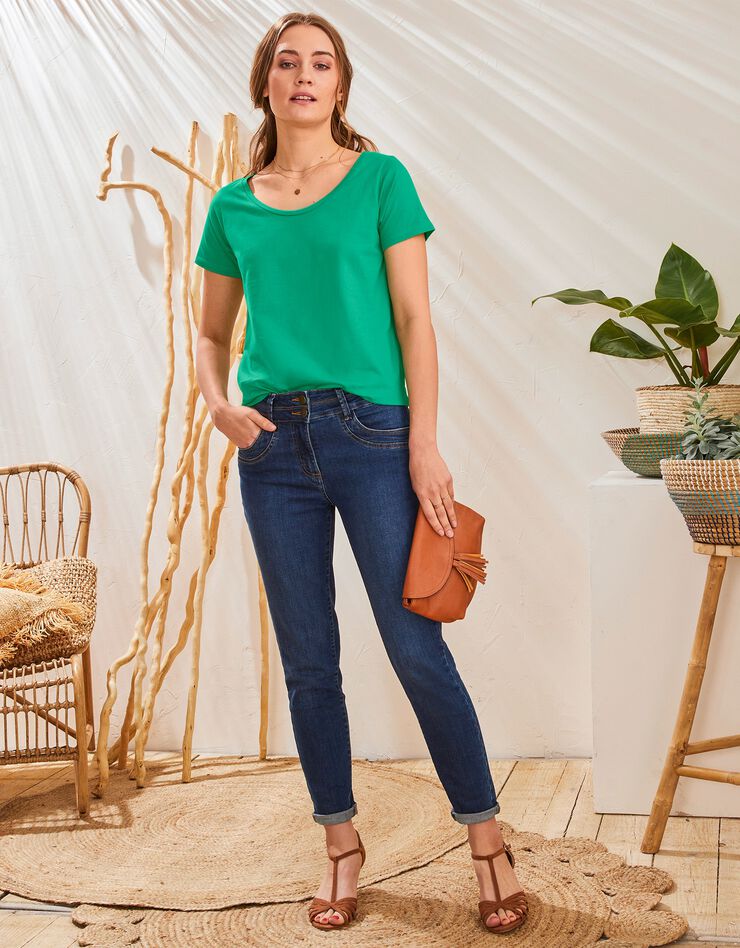 Tee-shirt col rond manches courtes uni coton (vert) Tee-shirt col rond manches courtes uni coton (vert)