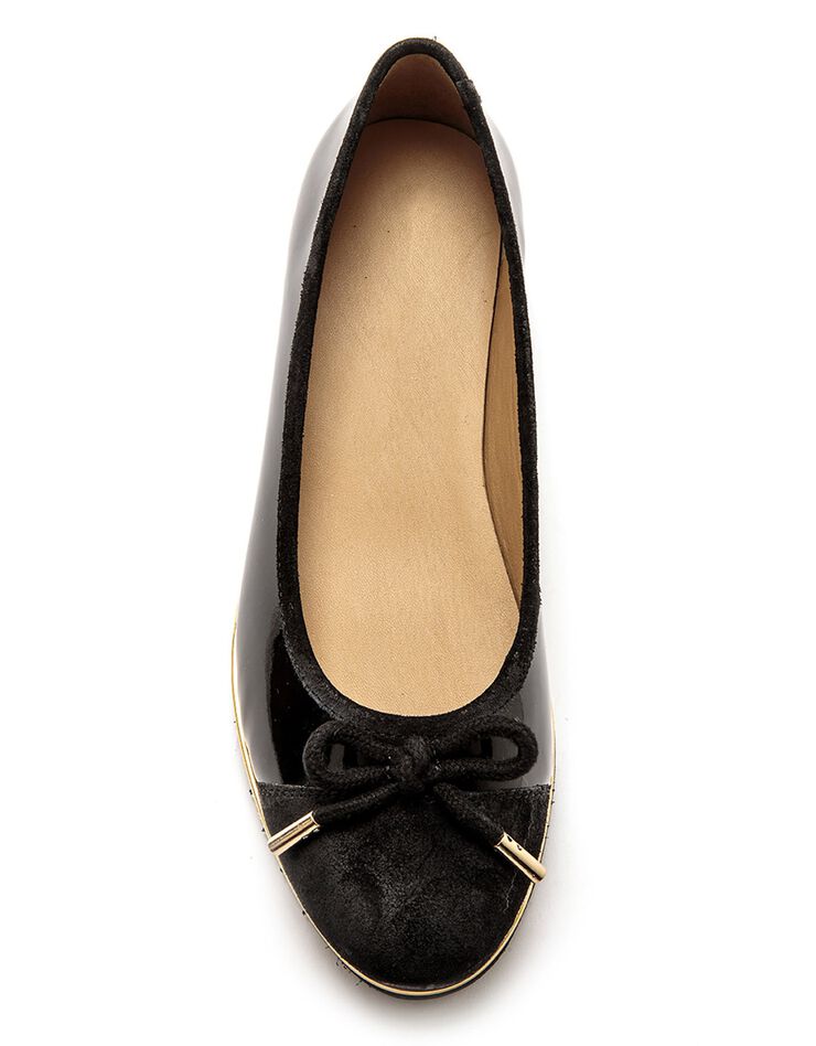 Ballerine compensée largeur confort en cuir verni - noir (noir) Ballerine compensée largeur confort en cuir verni - noir (noir)