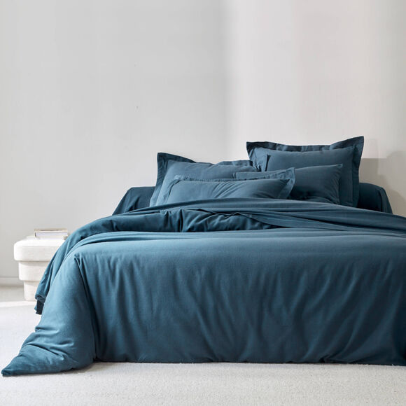 Linge de lit uni flanelle (bleu pétrole)