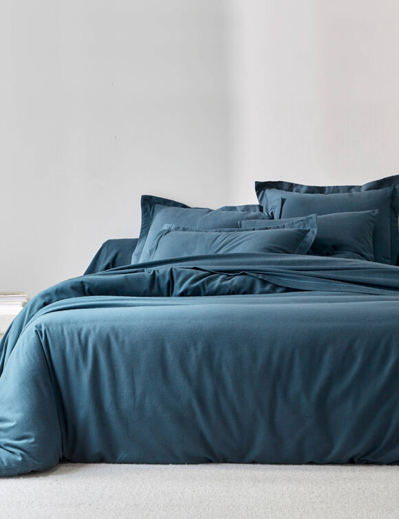 Linge de lit uni flanelle (bleu pétrole)