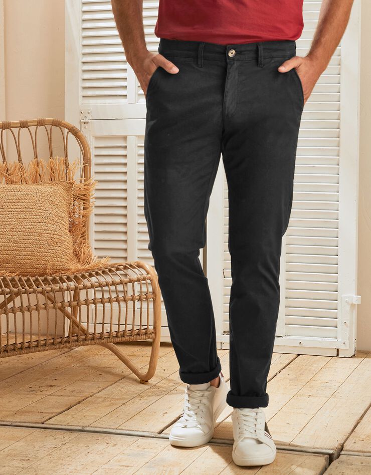 Pantalon chino uni sergé stretch grand confort (noir)
