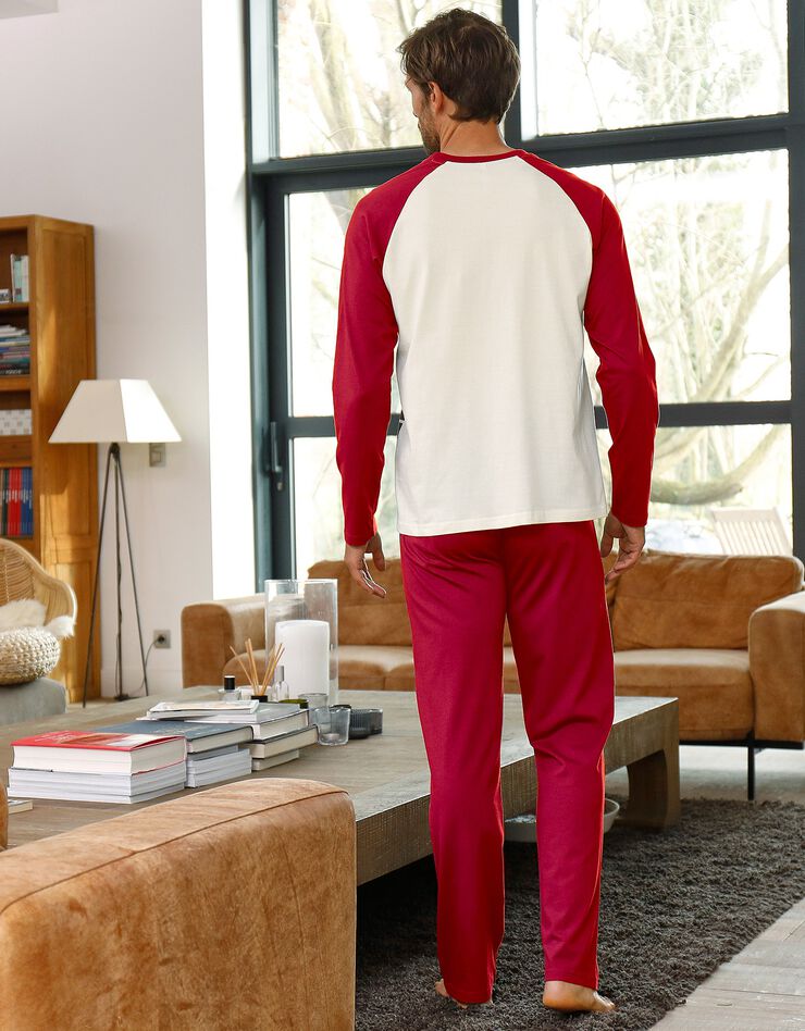 Pyjama pantalon motif bambou manches longues (écru / bordeaux) Pyjama pantalon motif bambou manches longues (écru / bordeaux)
