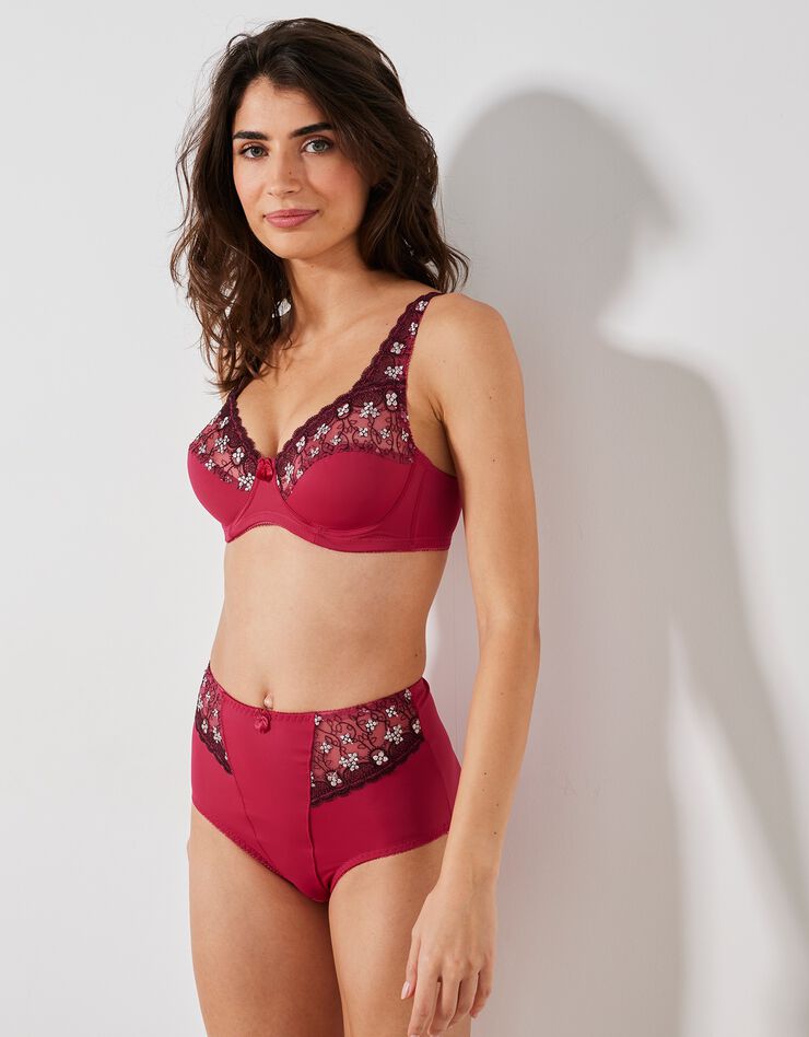 Gainette microfibre tulle brodé Caminata (cerise) Gainette microfibre tulle brodé Caminata (cerise)