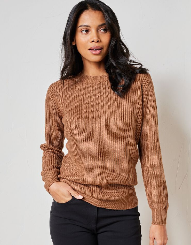 Pull col rond maille anglaise (noisette)