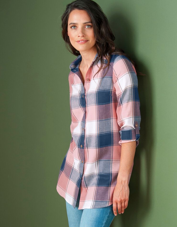 Chemise longue grands carreaux flanelle (indigo / rose) Chemise longue grands carreaux flanelle (indigo / rose)