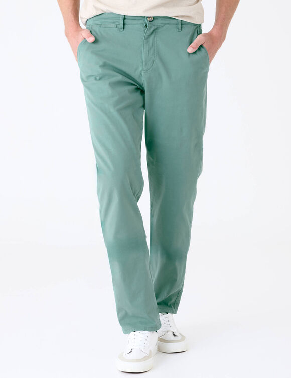 Pantalon chino ceinture arrondie sous le ventre (bleu vert)