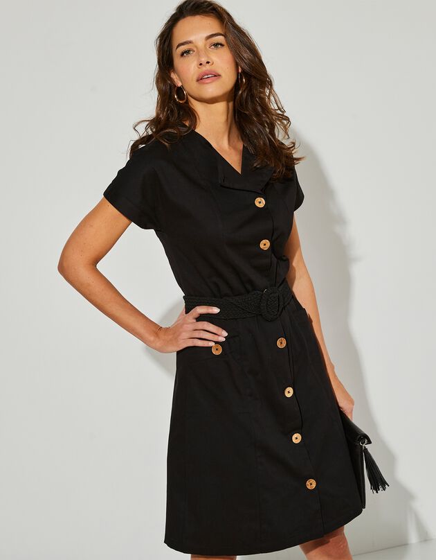 Robe saharienne boutonnée (noir)