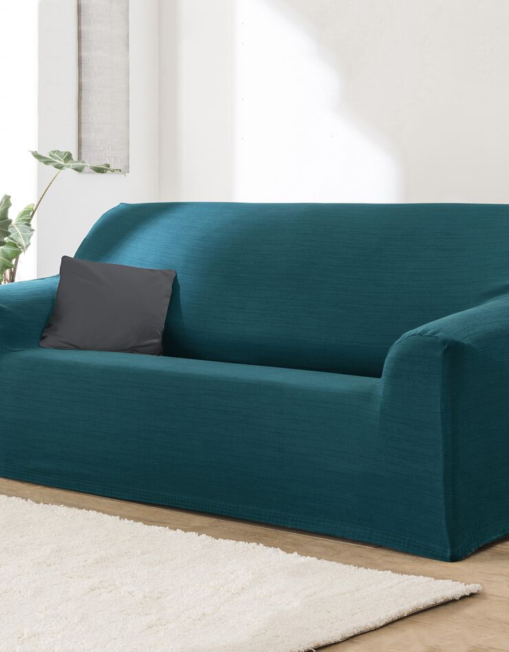Housse extensible unie canapé fauteuil accoudoirs (bleu canard)