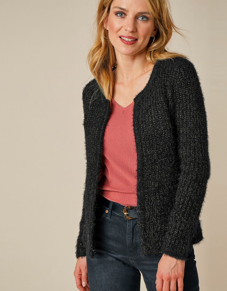 Gilet paletot maille perlée fantaisie (noir) Gilet paletot maille perlée fantaisie (noir)