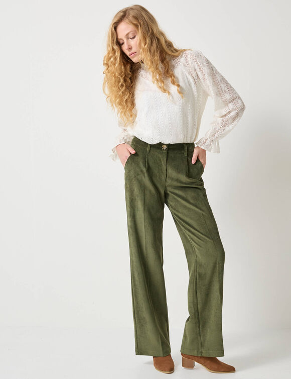 Pantalon large velours (vert)