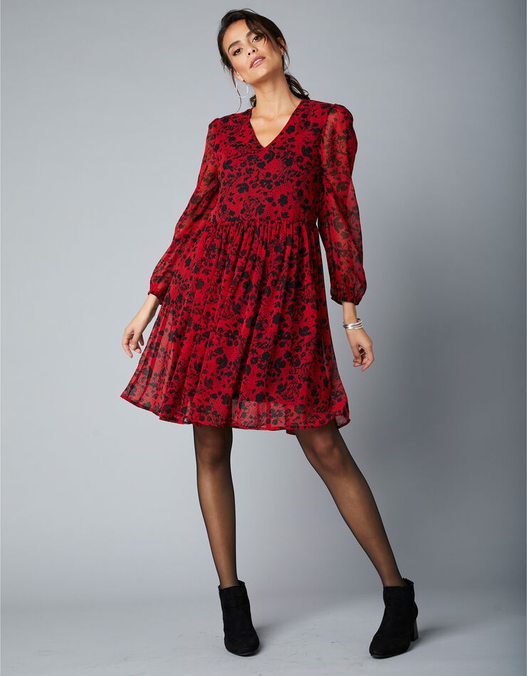 Robe courte imprimée fleurs (rouge / noir) Robe courte imprimée fleurs (rouge / noir)