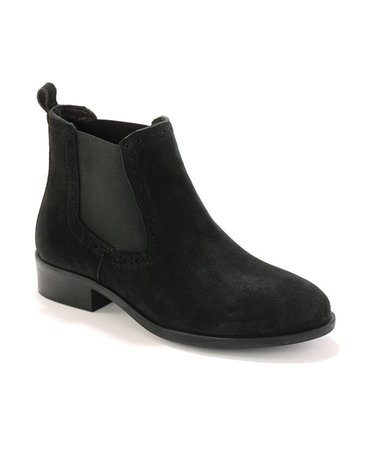 Boots élastiquées perforées Chelsea en croûte de cuir (noir) Boots élastiquées perforées Chelsea en croûte de cuir (noir)