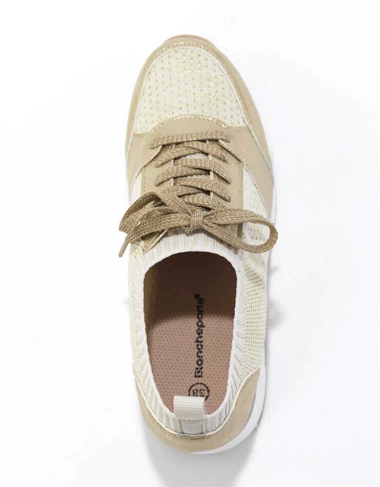 Baskets compensées à enfiler, en maille irisée (beige doré)