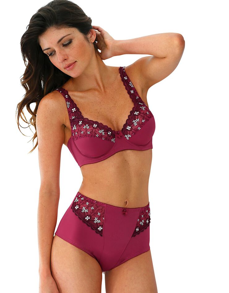 Gainette microfibre tulle brodé Caminata (cerise) Gainette microfibre tulle brodé Caminata (cerise)
