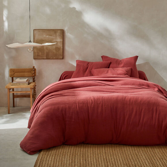 Linge de lit uni en triple gaze de coton (bois de rose)