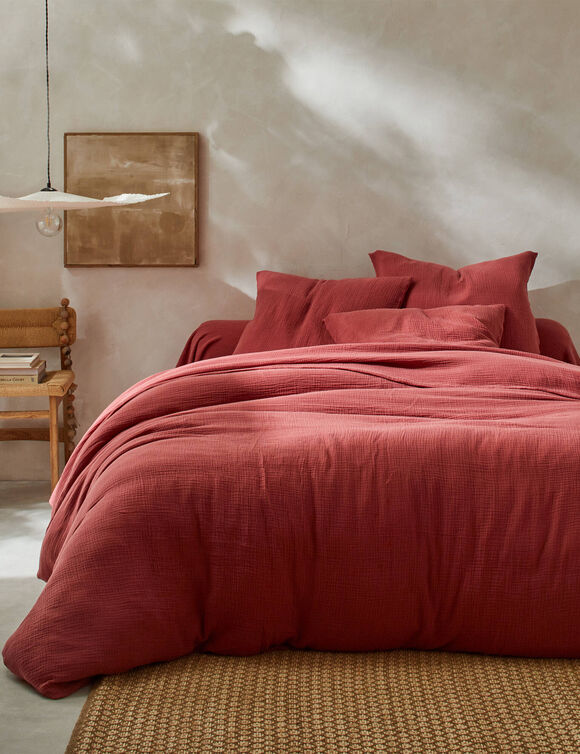 Linge de lit uni en triple gaze de coton (bois de rose)