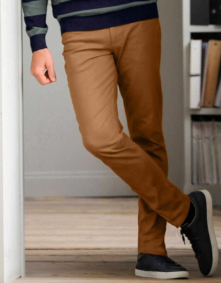 Pantalon droit 5 poches twill coton extensible (ocre)