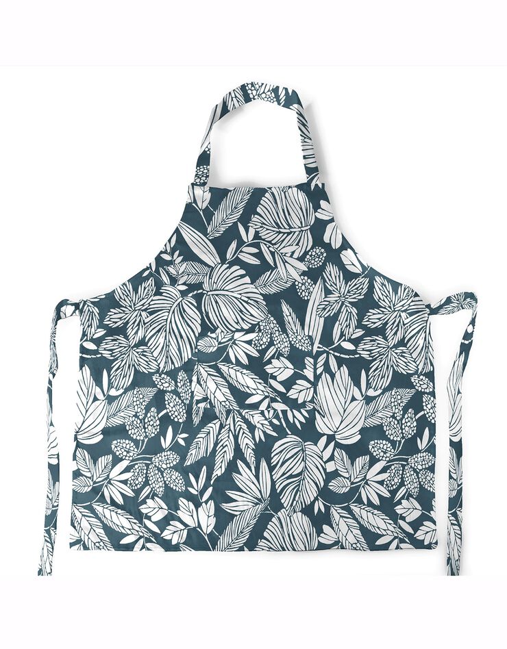 Tablier de cuisine forme bavette imprimé végétal (bleu)
