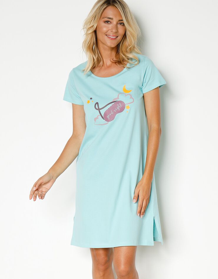 Chemise de nuit courte manches courtes motif masque Good Night (aqua) Chemise de nuit courte manches courtes motif masque Good Night (aqua)